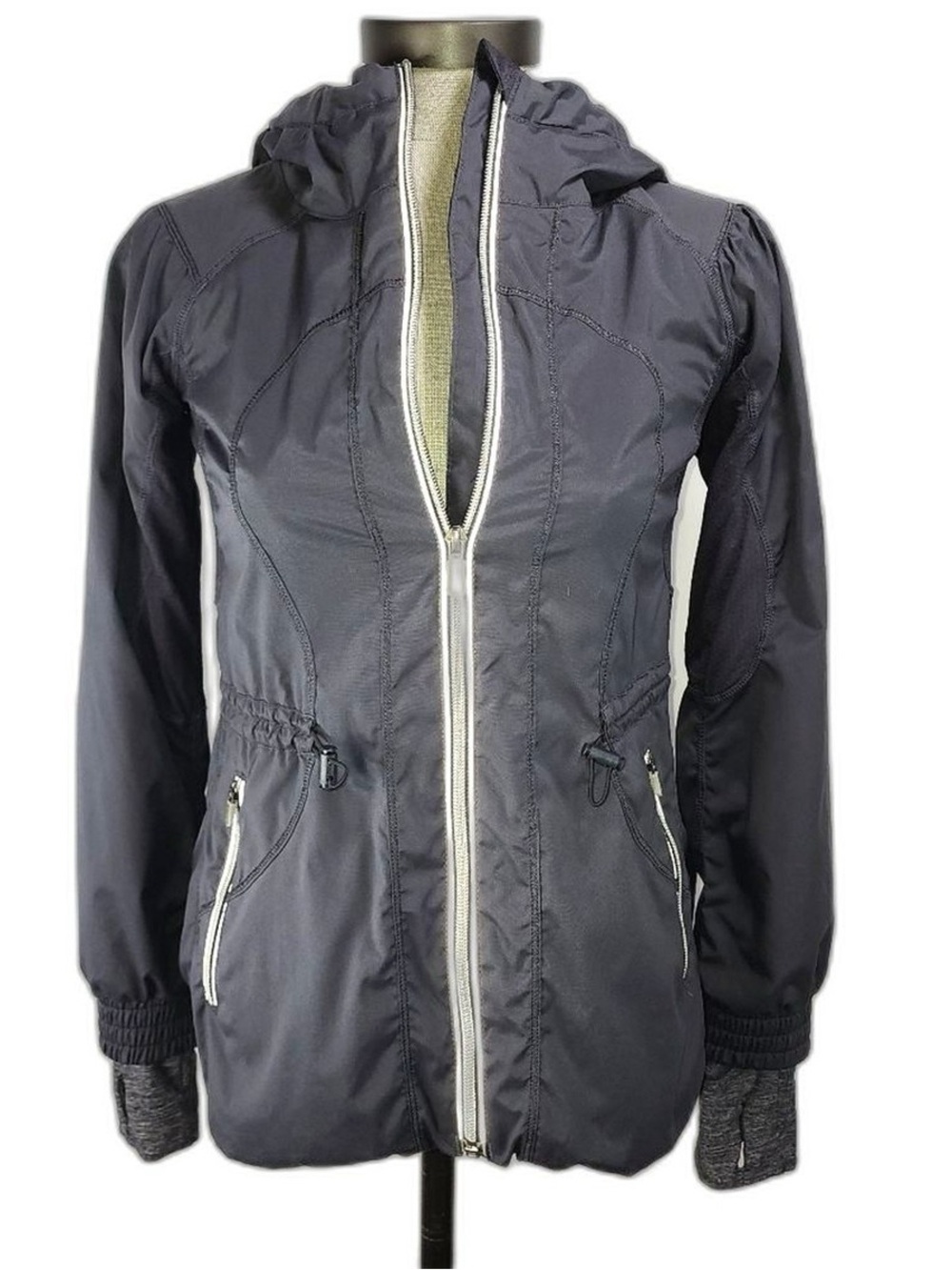 Lululemon Resolution Jacket Women’s Full Zip Hooded Gray Thumb Holes